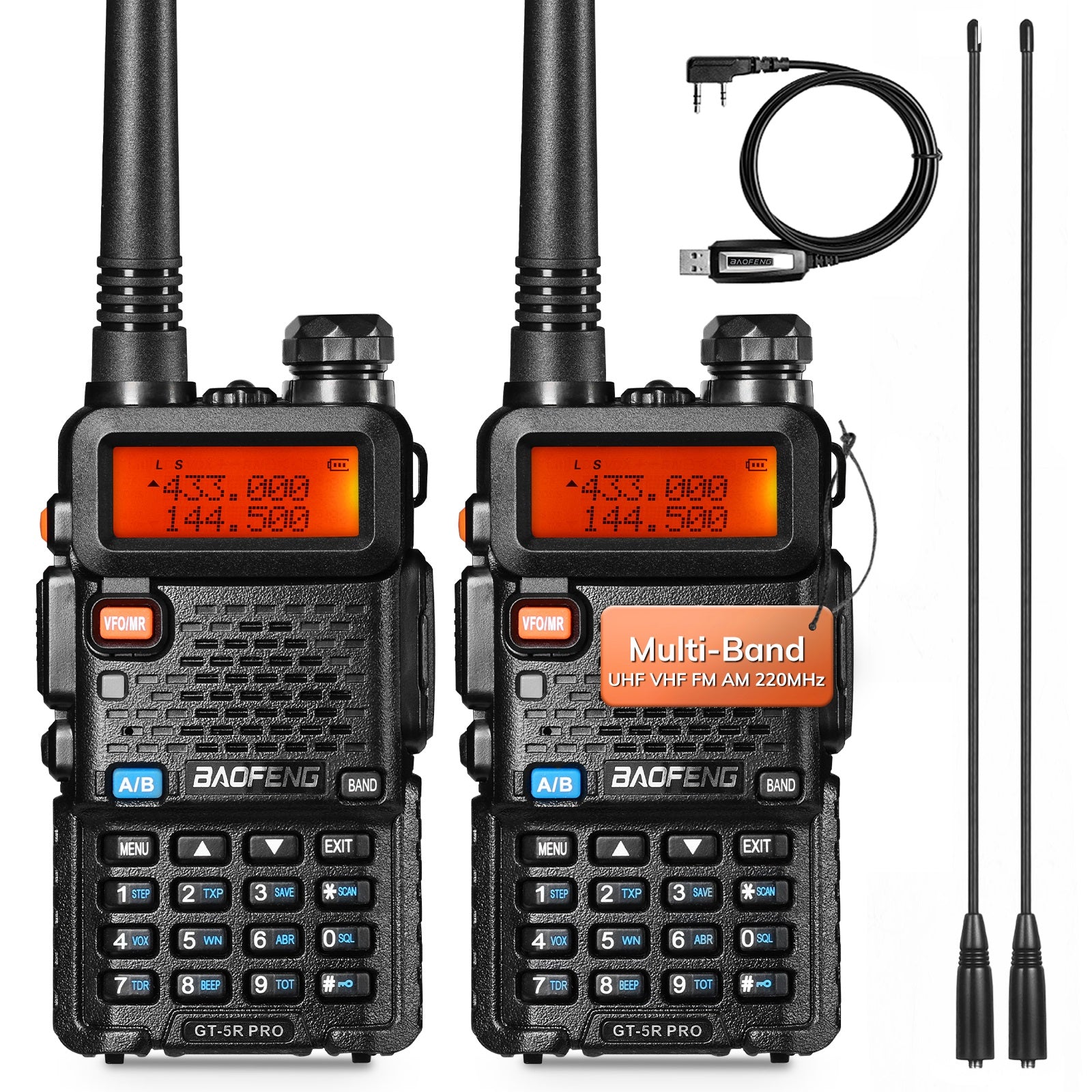 Baofeng GT-5R Pro Ham Radio | 5W | Dual Band  | UHF/VHF/FM/Airband/NOAA Receiver | 128 CH | 1800mAh Battery | Supports CHIRP - Radioddity