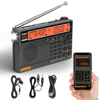 Raddy RF757 Shortwave Radio | APP Control | AM/FM/SW/VHF/UHF/CB/AIR/NOAA | 1000 Presets | Bluetooth 5.0 | 2500mAh Battery - Radioddity