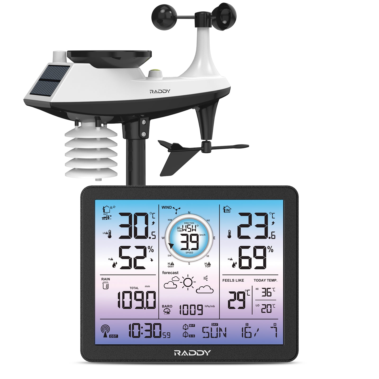 Raddy VP7 Weather Station | Wireless Thermometer | Color Screen | Atomic Weather Clock | Temperature Humidity Monitor