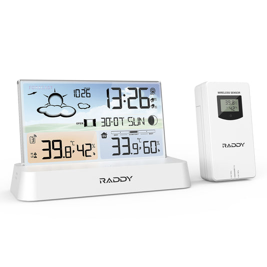 Raddy DT6 Weather Station | Temperature Humidity | Dual Alarm Clock | Adjustable Backlight - Radioddity