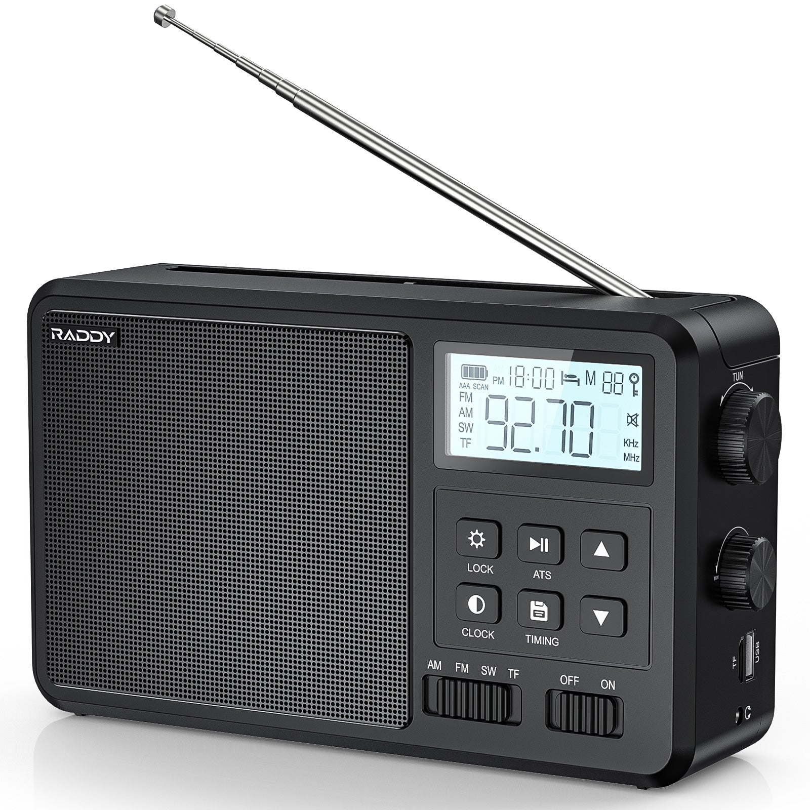 Raddy RF206 Shortwave Radio | FM/AM/SW | 8W Speaker | LCD Display | Bluetooth 5.0 | TF Card/USB Play