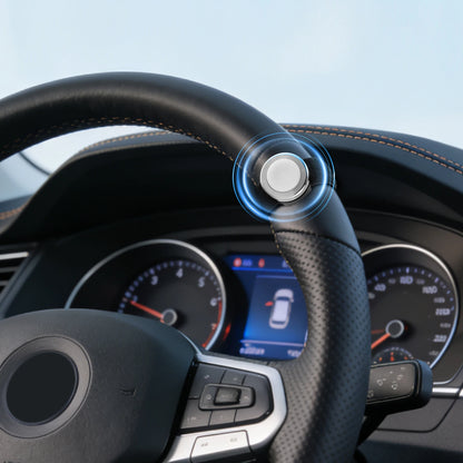 Steering wheel with a Radioddity K2 Bluetooth PTT Button in a car interior