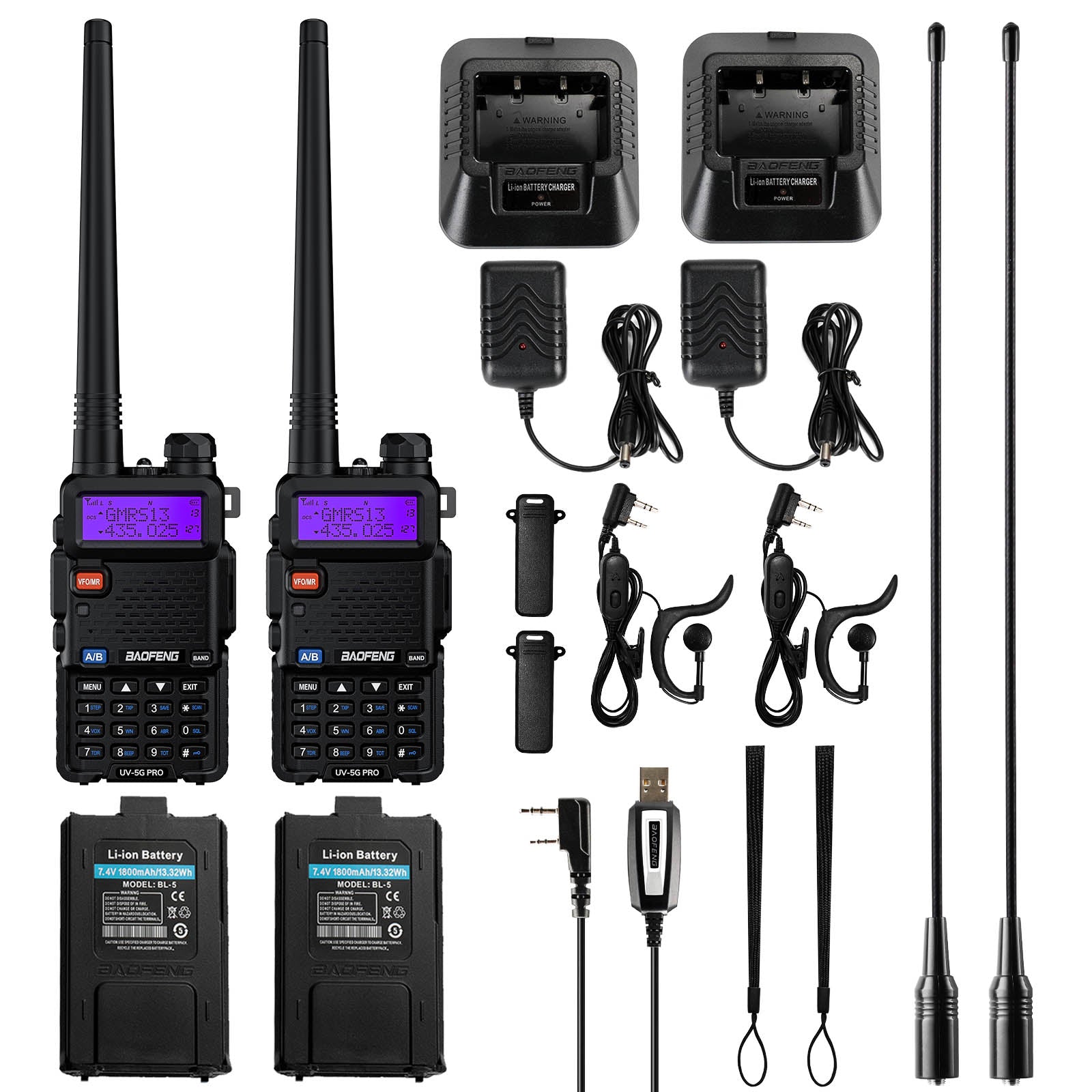 Baofeng UV-5G Pro GMRS Radio | NOAA/UHF/VHF/Airband Receiver | 5W | 128 Channels | GMRS Repeater Capable - Radioddity