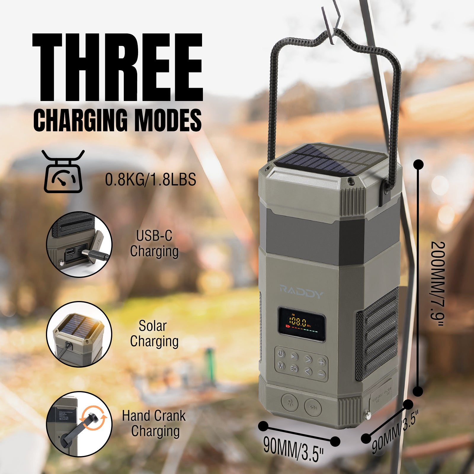 Raddy SL10 Emergency Radio | 10000mAh Hand Crank Solar Camping Lantern | IPX6 Waterproof | Bluetooth Speaker | AM FM NOAA - Radioddity