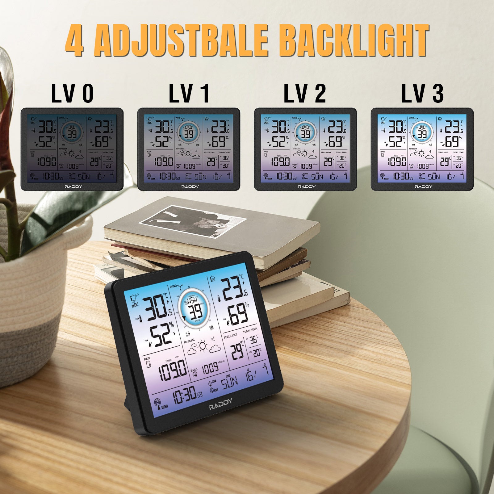 Raddy VP7 Weather Station | 4 adjustable backlight 