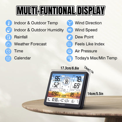 Raddy VP7/AG7 Weather Station | Wireless Thermometer | Color Screen | Atomic Weather Clock | Temperature Humidity Monitor - Radioddity