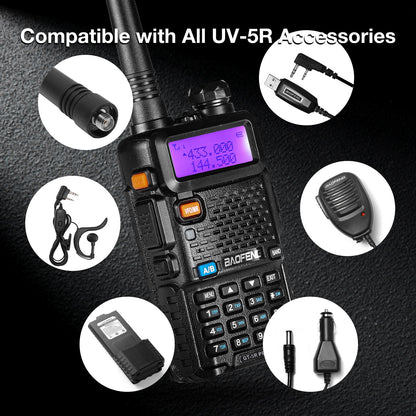 Baofeng GT-5R Pro Ham Radio | 5W | Dual Band  | UHF/VHF/FM/Airband/NOAA Receiver | 128 CH | 1800mAh Battery | Supports CHIRP - Radioddity