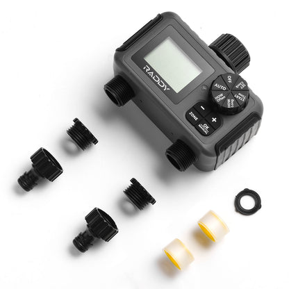 Raddy WS-5 Water Timer | 2 Outlet | IP55 Waterproof | Large Screen | Low BatteryAlert | Rain Delay | Manual Mode