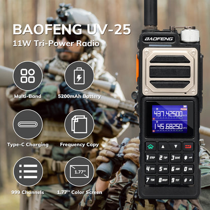 Baofeng UV-25 Dual Band Radio | 11W | NOAA | Airband | 5200mAh | USB-C Charging |  Frequency Copy | 999CH | Support Chirp - Radioddity