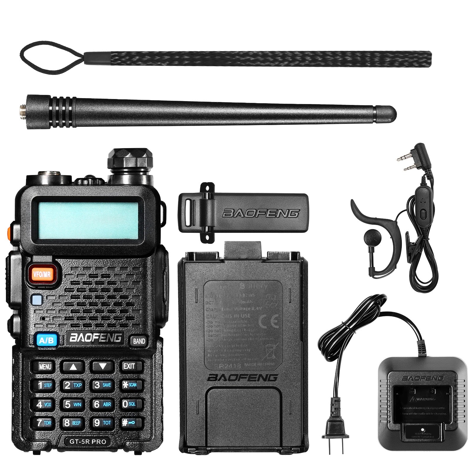 Baofeng GT-5R Pro Ham Radio | 5W | Dual Band  | UHF/VHF/FM/Airband/NOAA Receiver | 128 CH | 1800mAh Battery | Supports CHIRP - Radioddity