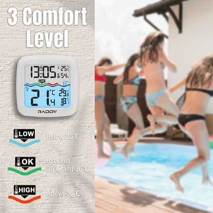 Raddy PT-2 Wireless Pool Thermometer | IPX7 | Alarm Clock | Water Comfort Level | for Pool Hot Tub Bathtub - Radioddity