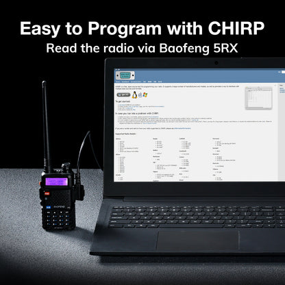 Baofeng GT-5R Pro Ham Radio | 5W | Dual Band  | UHF/VHF/FM/Airband/NOAA Receiver | 128 CH | 1800mAh Battery | Supports CHIRP - Radioddity