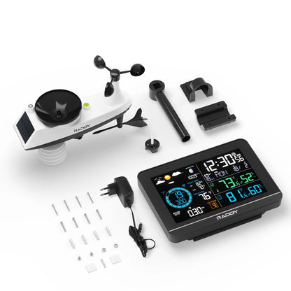 Raddy UV6 Professional Weather Station | 6" VA Display | Atomic Clock | UV & Light Index | 7-in-1 Outdoor Sensor | Up to 5 Areas Monitoring - Radioddity