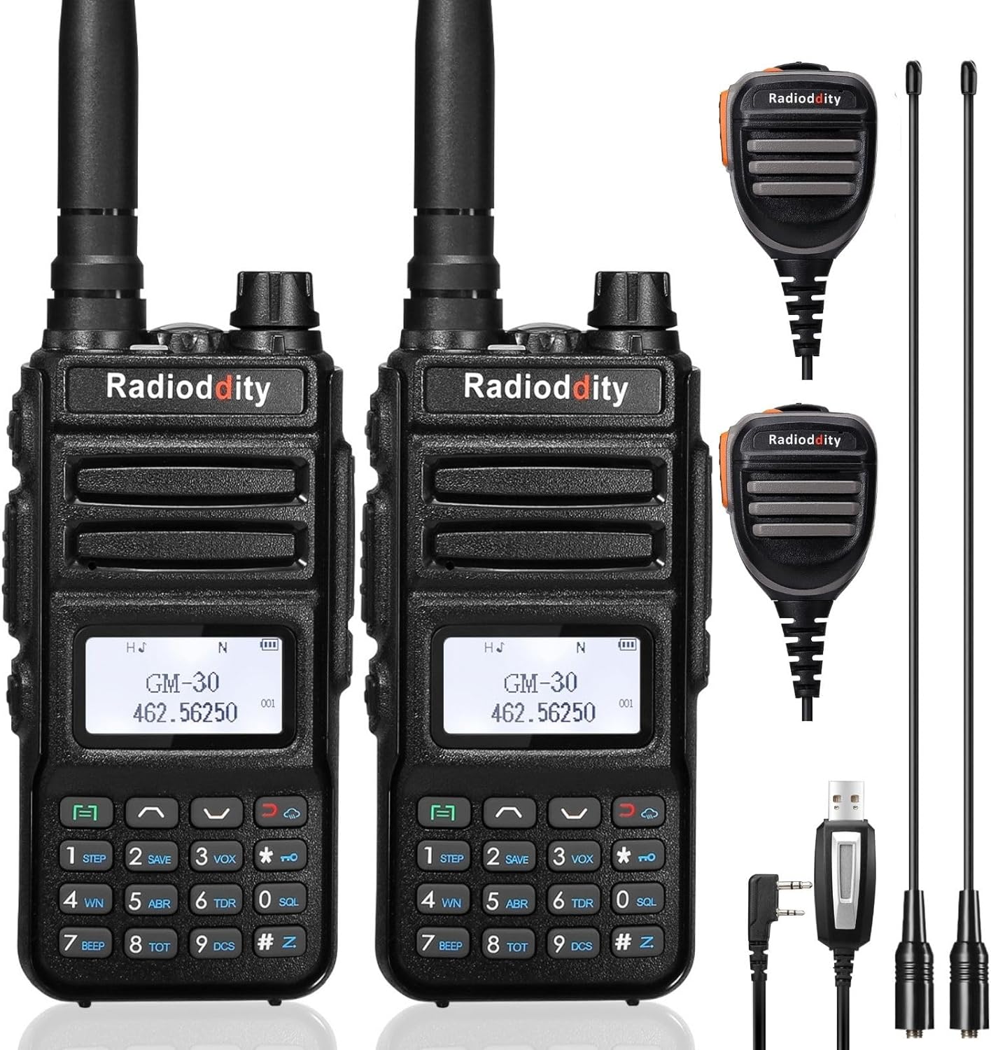 Radioddity GM-30 GMRS Radio [2 Pack + Cable] | 5W | VHF & UHF Scanner | NOAA | USB-C | SYNC - Radioddity