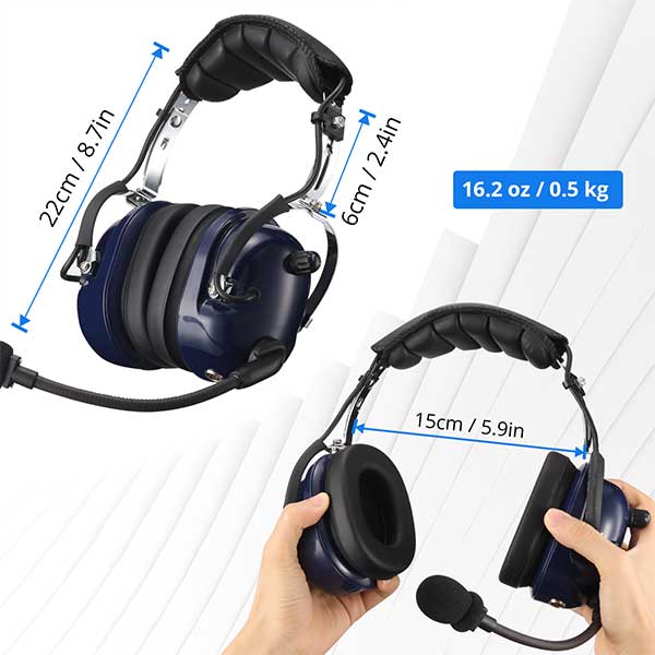 Radioddity AH200 General Aviation Headset | 24dB Noise Reduction | Adjustable Headband | 360° Full Flex Mic Boom - Radioddity