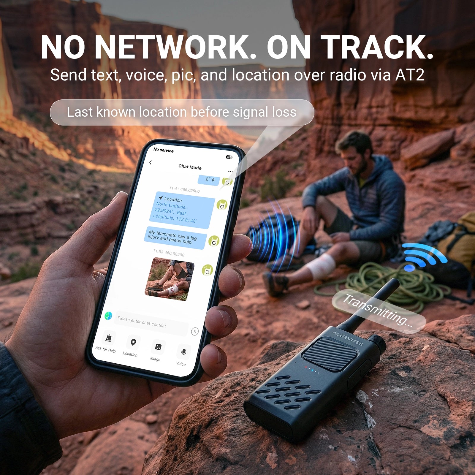 Alervites AT2 Smart UHF Radio | Off-Grid Text & Pic | App Control & Programming | 16mm Ultra-Thin | Dual-PTT | 2200mAh | USB-C Charging - Radioddity