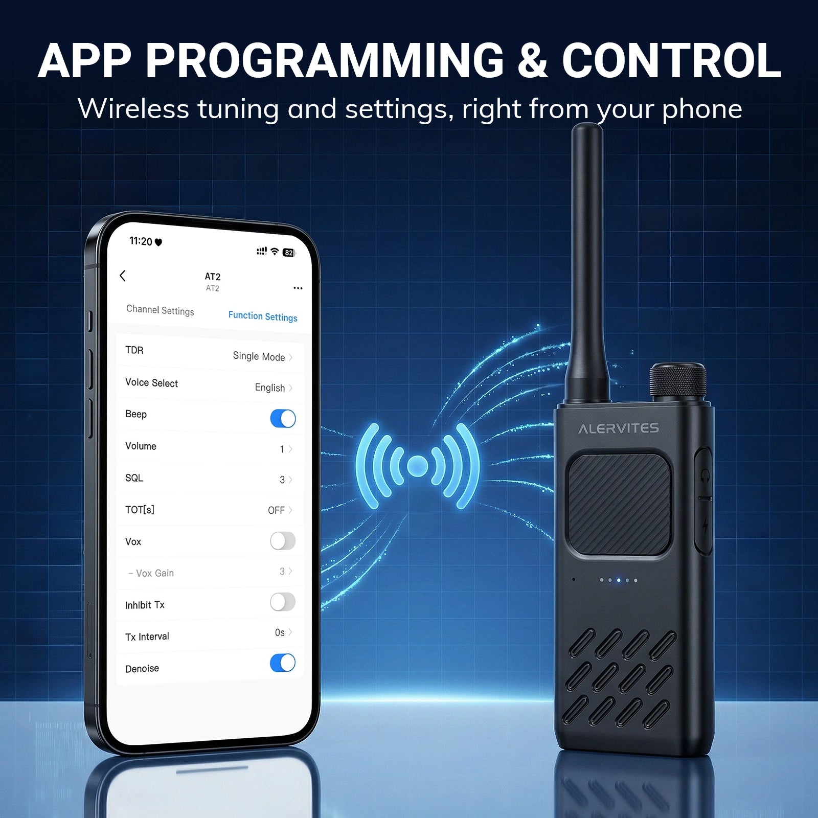 Alervites AT2 Smart UHF Radio | Off-Grid Text & Pic | App Control & Programming | 16mm Ultra-Thin | Dual-PTT | 2200mAh | USB-C Charging - Radioddity