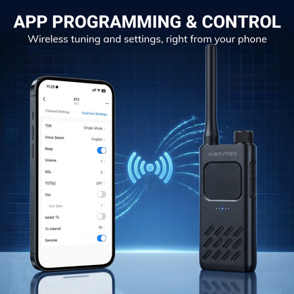 Alervites AT2 Smart UHF Radio | Off-Grid Text & Pic | App Control & Programming | 16mm Ultra-Thin | Dual-PTT | 2200mAh | USB-C Charging - Radioddity
