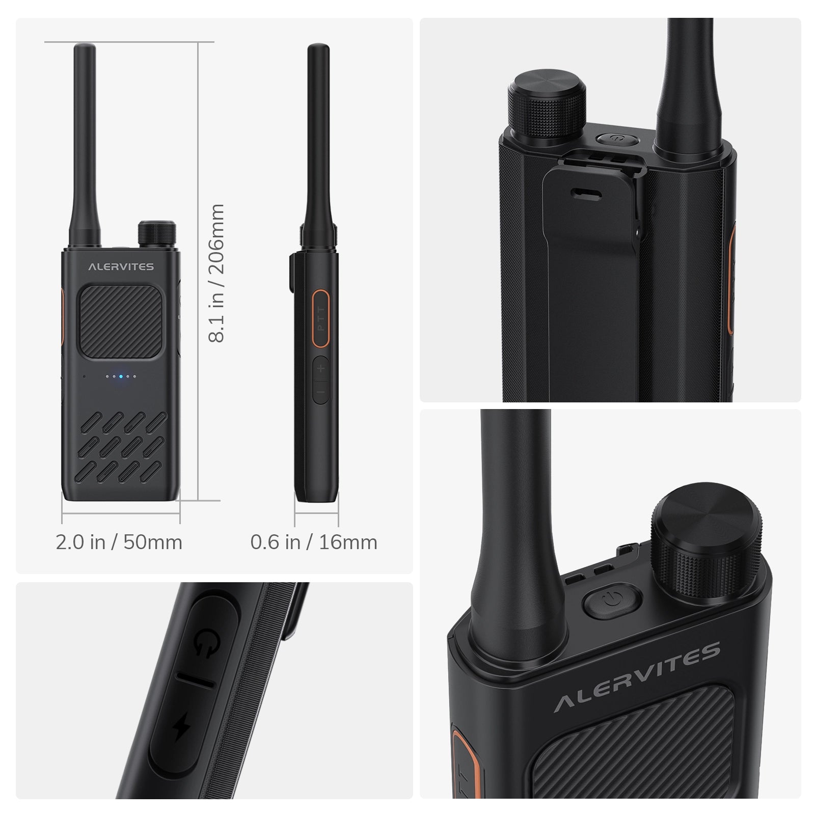 Alervites AT2 Smart UHF Radio | Off-Grid Text & Pic | App Control & Programming | 16mm Ultra-Thin | Dual-PTT | 2200mAh | USB-C Charging - Radioddity