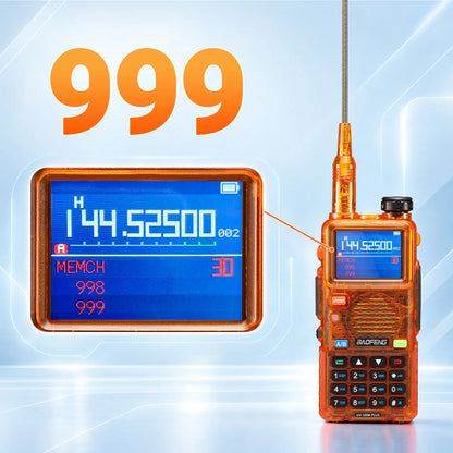 BAOFENG UV-5RM Plus 10W Ham Radio in Orange | Airband & NOAA RX | 1.77" Color Display | 2500mAh USB-C | One-Key Frequency Copy | CHIRP Compatible - Radioddity
