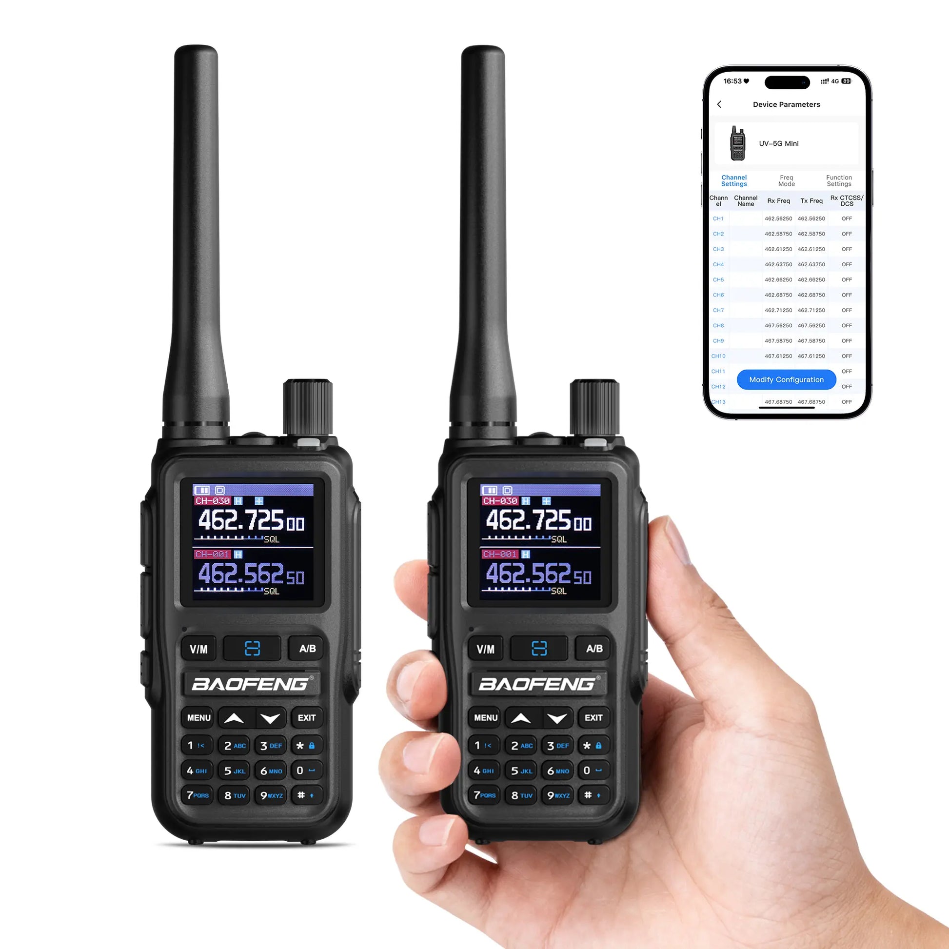 Baofeng UV-5G Mini GMRS Radio | 5W | APP Programming | 1.44 Inch Color Screen | 999CH | NOAA | USB-C Charging - Radioddity