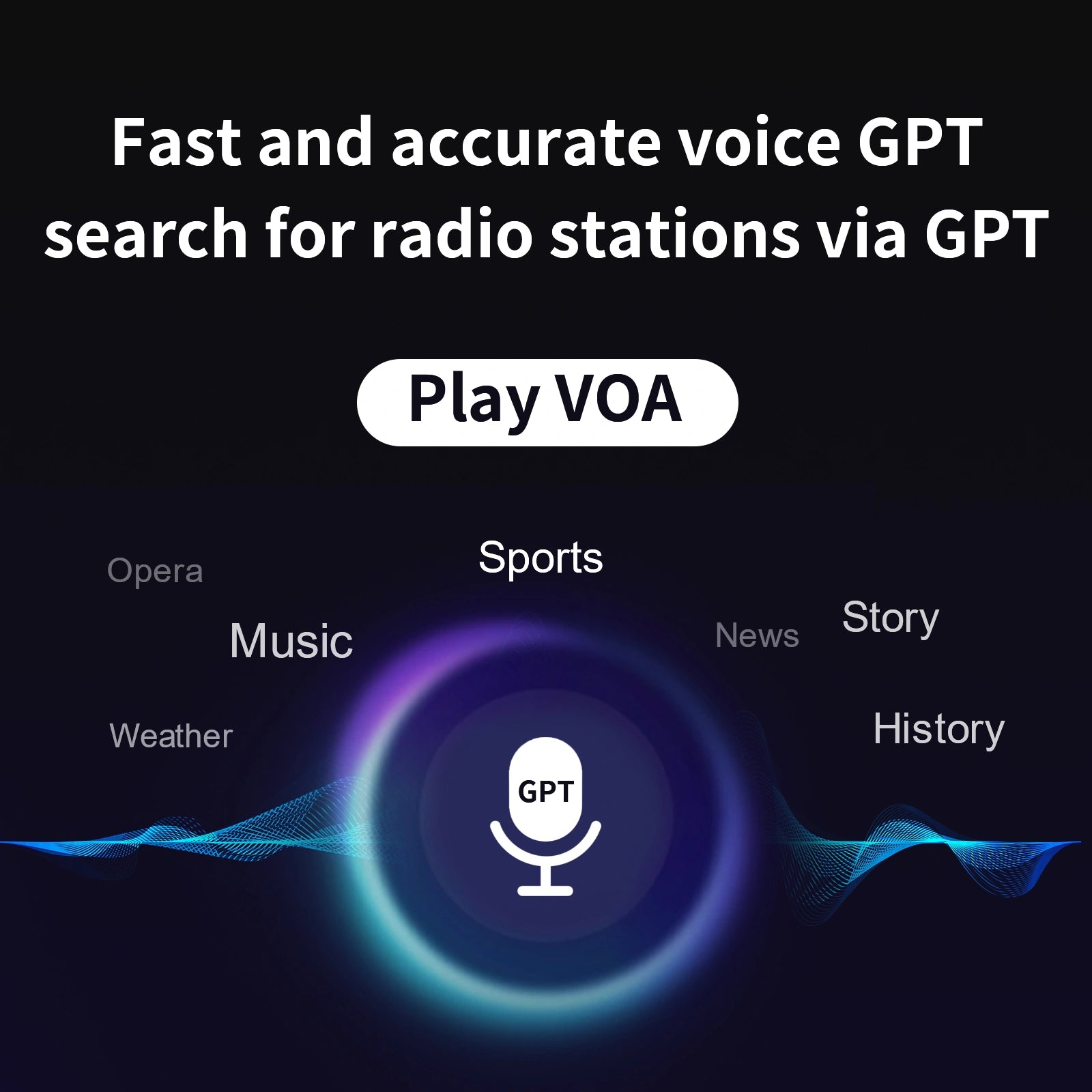Voice search interface with GPT icon and text on a dark background