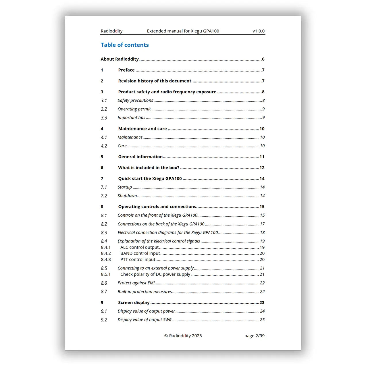 [eBook] Radioddity Extended Manual for Xiegu GPA100 - Radioddity