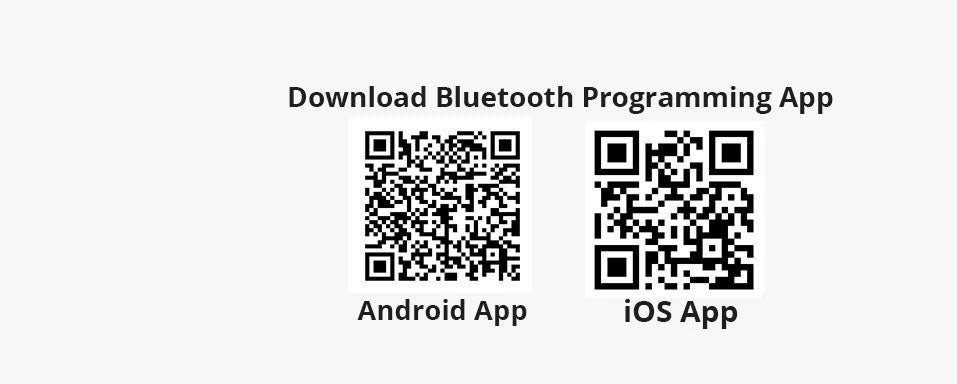 Two QR codes for Bluetooth programming app on a white background