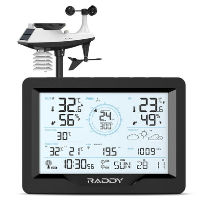 Raddy MN6 Lite Weather Station | 5-in-1 Wireless Indoor Outdoor Thermometer | Barometric Pressure | DCF Atomic Clock | Weather Forecast