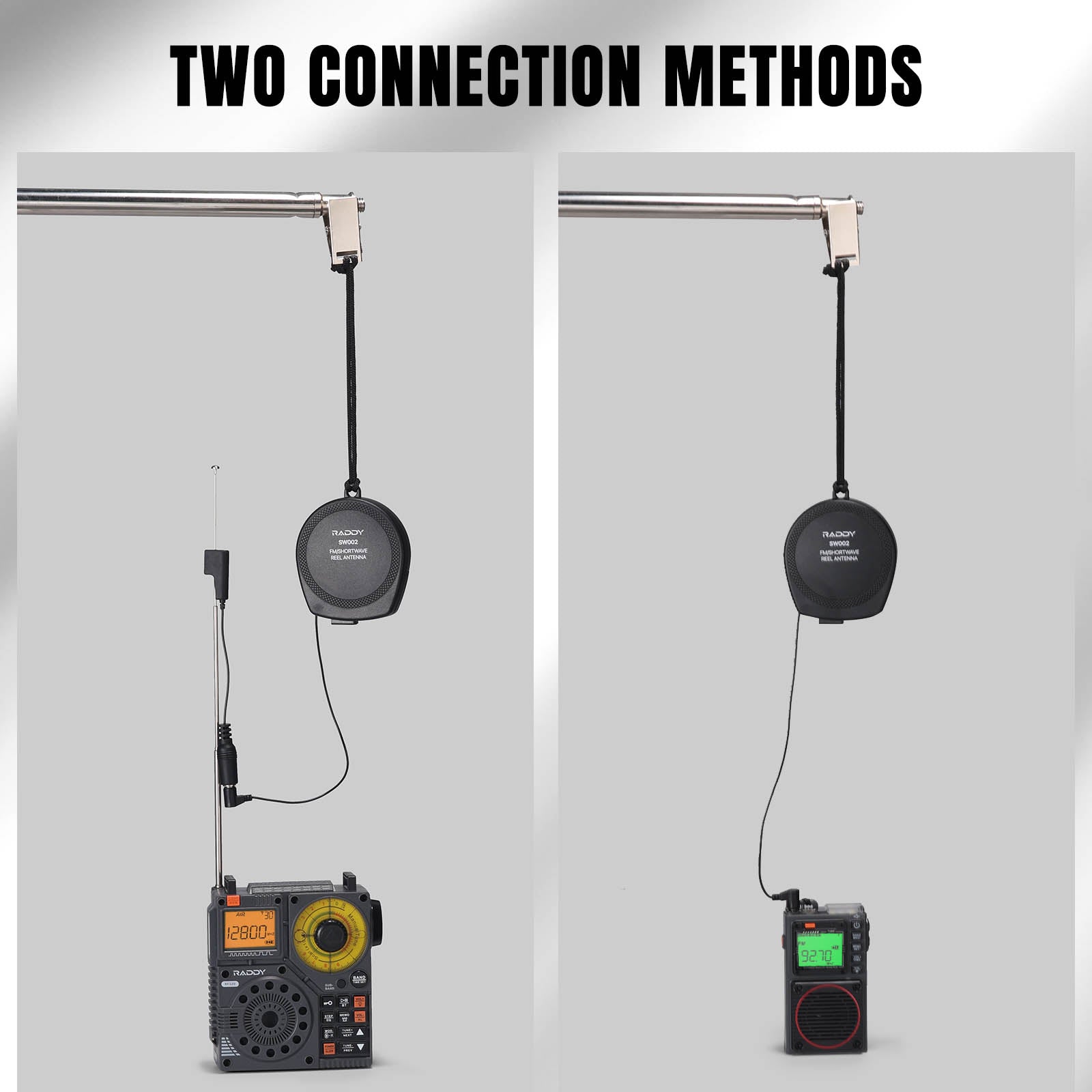 SW002 Reel Antenna two connection methods