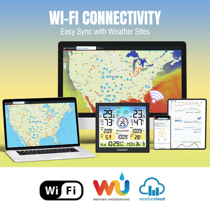 WF-120C Professional Weather Station with Wi-Fi connectivity on a colorful background