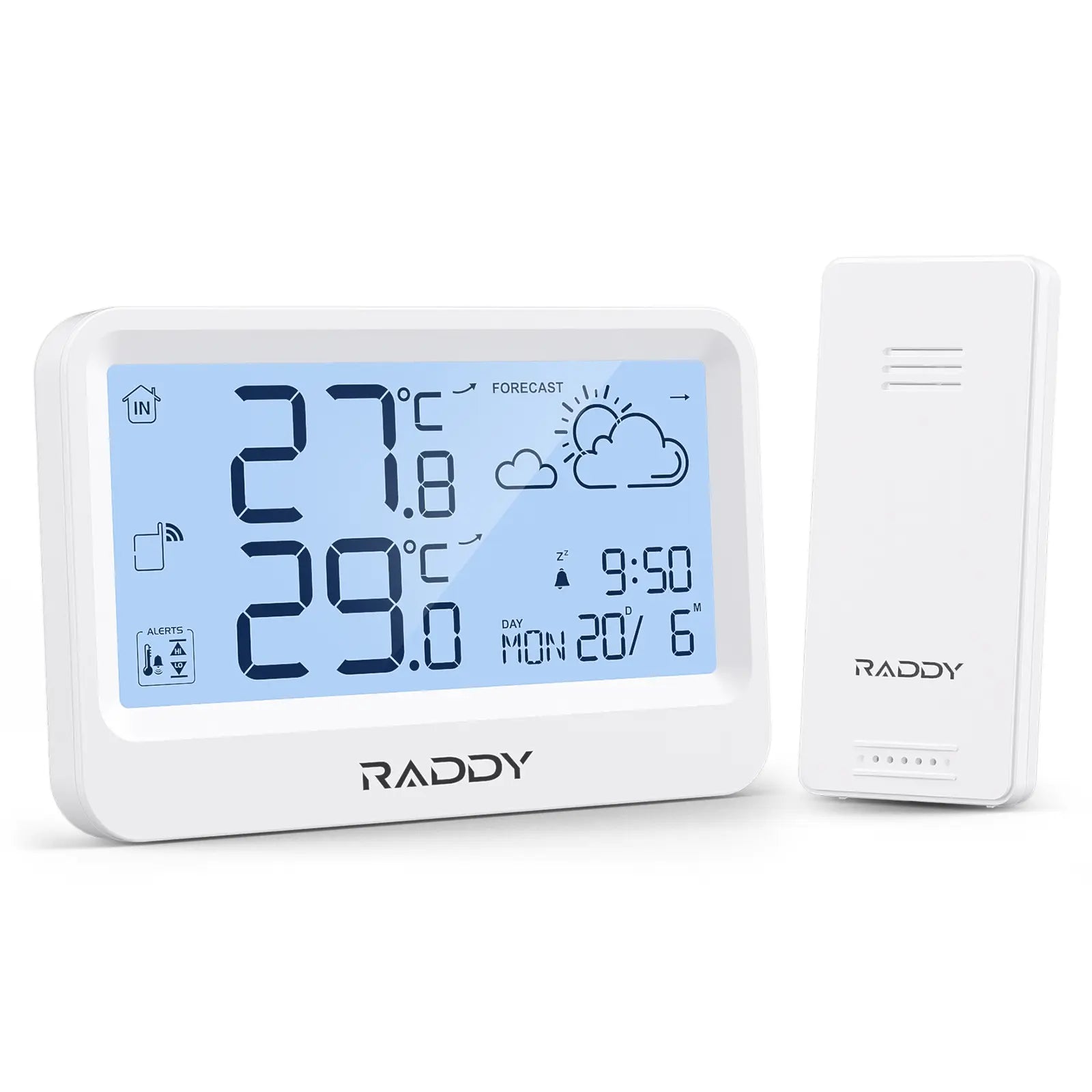 Raddy WF-60 Digital Home Weather Station |   Indoor Outdoor Thermometer | Weather Forecast | Professional Temp | Frost Alarm | Alarm Clock | Battery Operated - Radioddity