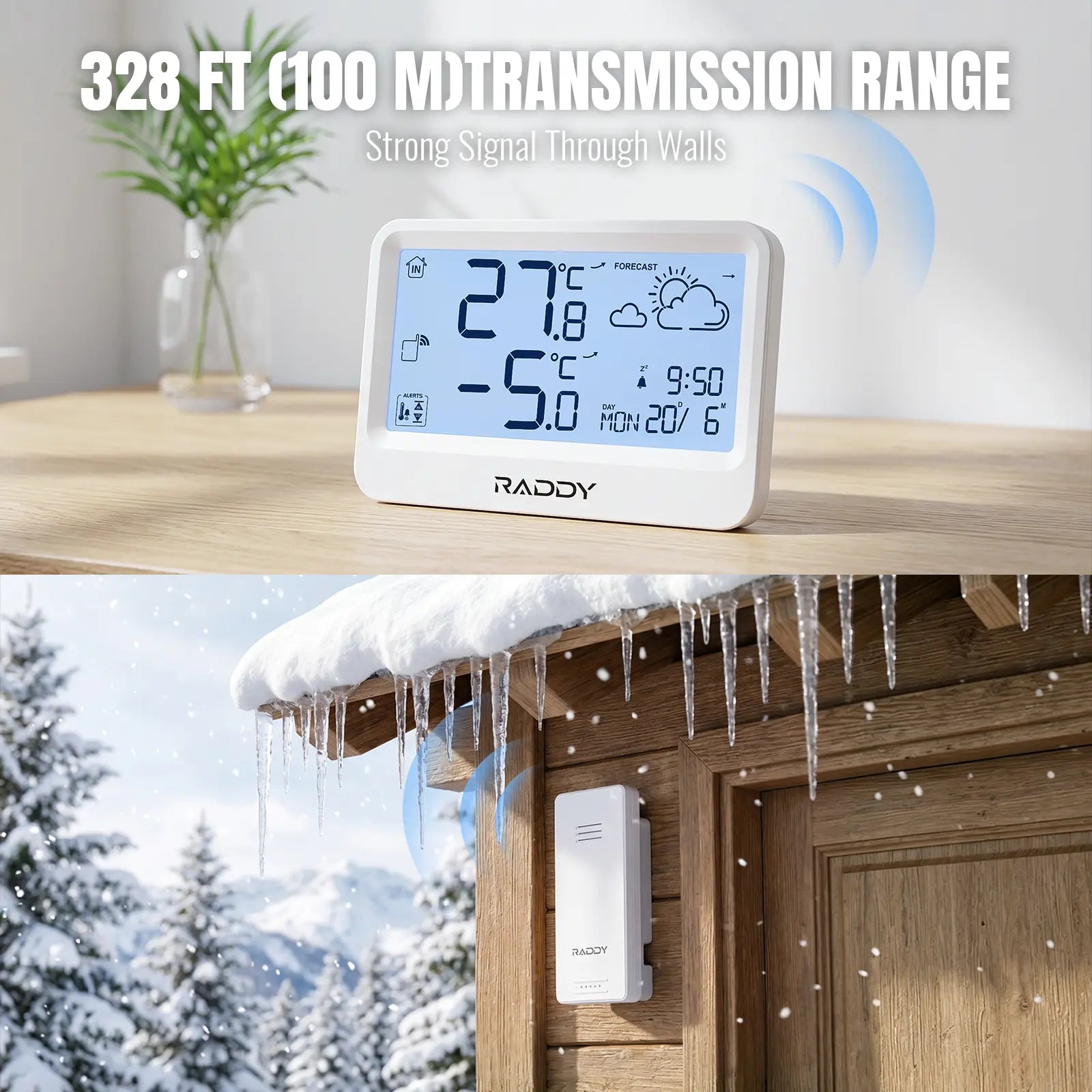 Raddy WF-60 Digital Home Weather Station |   Indoor Outdoor Thermometer | Weather Forecast | Professional Temp | Frost Alarm | Alarm Clock | Battery Operated - Radioddity