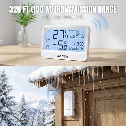 Raddy WF-60 Digital Home Weather Station |   Indoor Outdoor Thermometer | Weather Forecast | Professional Temp | Frost Alarm | Alarm Clock | Battery Operated - Radioddity