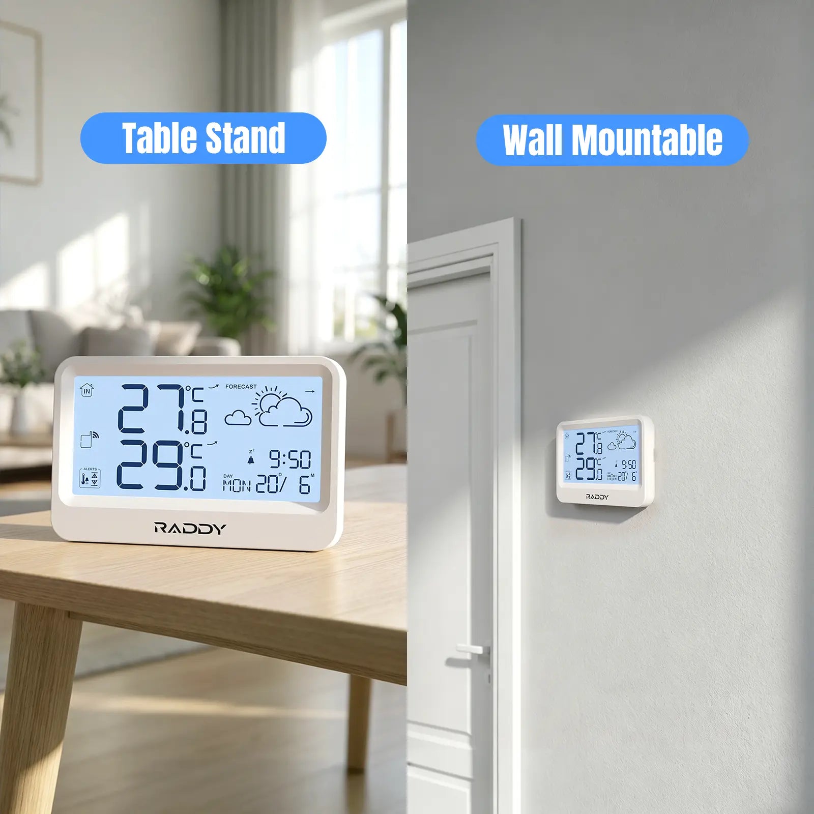 Raddy WF-60 Digital Home Weather Station |   Indoor Outdoor Thermometer | Weather Forecast | Professional Temp | Frost Alarm | Alarm Clock | Battery Operated - Radioddity