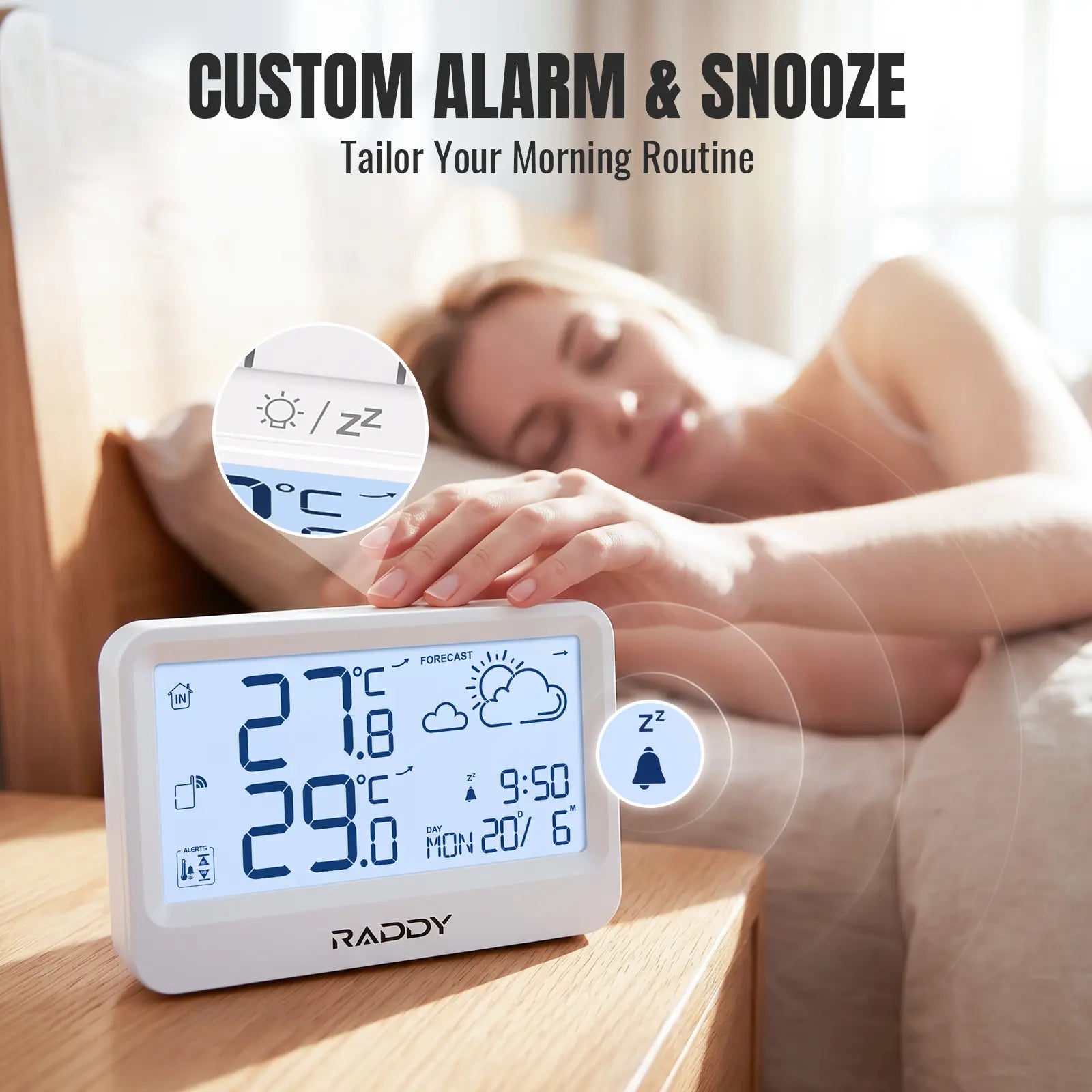 Raddy WF-60 Digital Home Weather Station |   Indoor Outdoor Thermometer | Weather Forecast | Professional Temp | Frost Alarm | Alarm Clock | Battery Operated - Radioddity