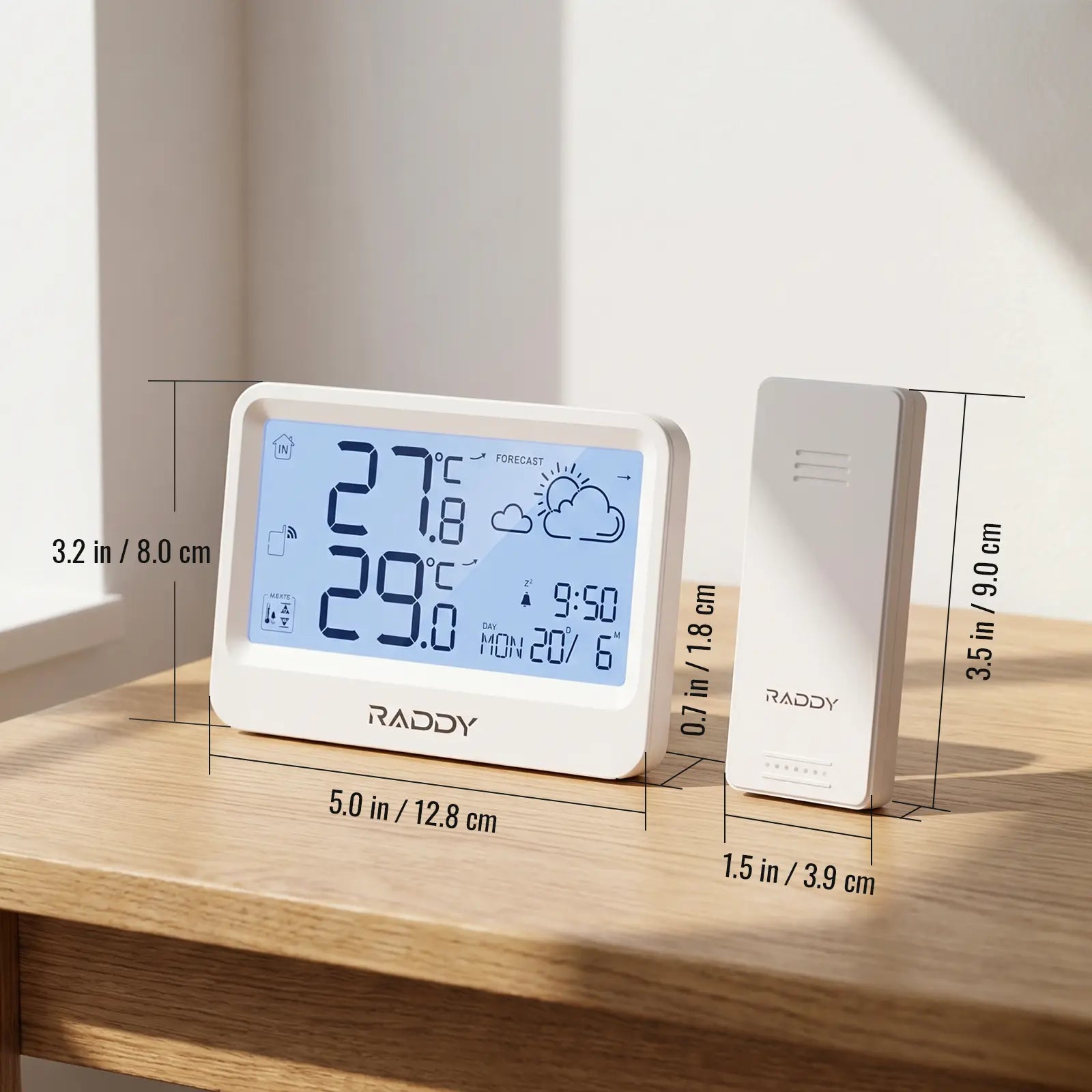 Raddy WF-60 Digital Home Weather Station |   Indoor Outdoor Thermometer | Weather Forecast | Professional Temp | Frost Alarm | Alarm Clock | Battery Operated - Radioddity