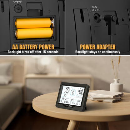 Raddy MN6 Lite Weather Station | 5-in-1 Wireless Indoor Outdoor Thermometer | Barometric Pressure | DCF Atomic Clock | Weather Forecast