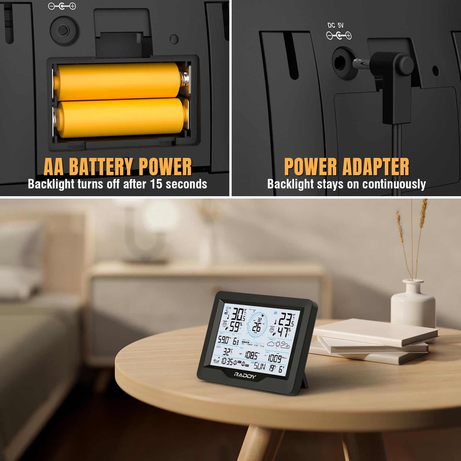 Raddy MN6 Wi-Fi Weather Station two power supply