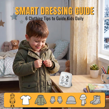Raddy Milo Kids Weather Station | Interactive Morning Routine Clock | 6 What-to-Wear Clothing Tips | Thumbs-Up Reward | Wireless Indoor/Outdoor Temp | IPX4 Sensor