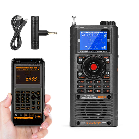 Raddy RF780 Shortwave SSB All Band Radio | Keypad & Shuttle Tuning | FM/AM/SW/AIR/CB/VHF/UHF/WB | App Control | Broadcast Recording | External MW Antenna - Radioddity