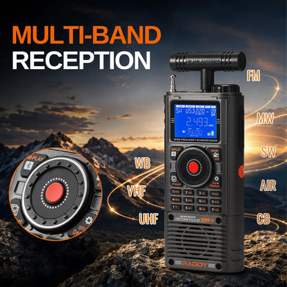 Raddy RF780 Shortwave SSB All Band Radio | Keypad & Shuttle Tuning | FM/AM/SW/AIR/CB/VHF/UHF/WB | App Control | Broadcast Recording | External MW Antenna