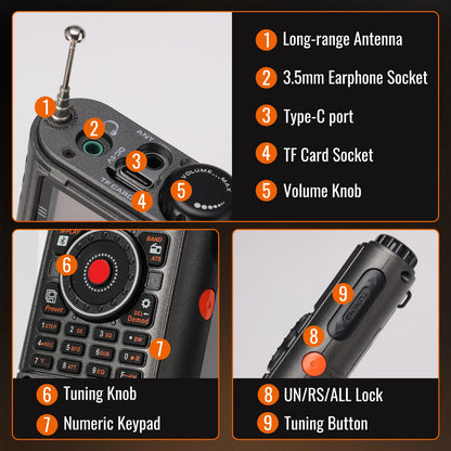 Raddy RF780 Shortwave SSB All Band Radio | Keypad & Shuttle Tuning | FM/AM/SW/AIR/CB/VHF/UHF/WB | App Control | Broadcast Recording | External MW Antenna
