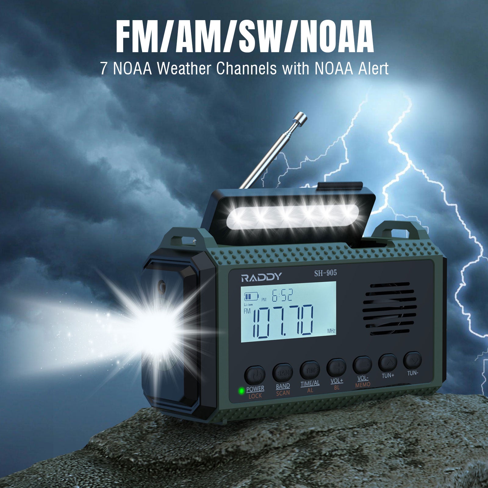 Fera Raddy Raddy SH-905 Emergency Radio | 10000mAh | AM/FM/SW/NOAA | Solar Hand C ...