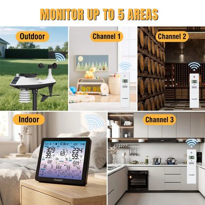 Raddy VP7 APP Weather Station | 7-in-1 Outdoor Sensor | Tuya App Control & 5-Day Forecast | Rain Gauge & Wind Speed | Barometer & UV Index | 330ft Range