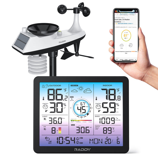 Raddy VP7 Wi-Fi Weather Station | 15-in-1  Display | 7.4'' Digital Color Display | WI-FI Indoor Outdoor  | Weather Forecast