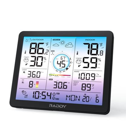 Raddy VP7 Wi-Fi Weather Station | 15-in-1  Display | 7.4'' Digital Color Display | WI-FI Indoor Outdoor  | Weather Forecast