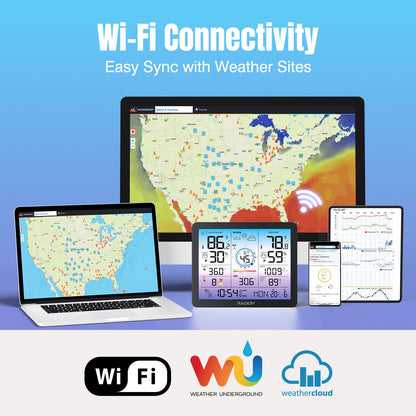 Raddy VP7 Wi-Fi Weather Station | 15-in-1  Display | 7.4'' Digital Color Display | WI-FI Indoor Outdoor  | Weather Forecast