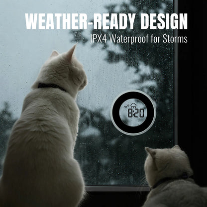 Raddy WT-2 Window Thermometer | Barometric Pressure | Weather Forecast | Magnetic | Temperature Monitor | Transparent LCD Display | Battery Powered - Radioddity