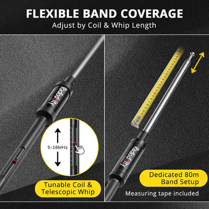 Radioddity HF-010 Portable HF Antenna | 6-80M | 3.5-50MHz | SWR 1-1.5 | Quick-Tuning - Radioddity